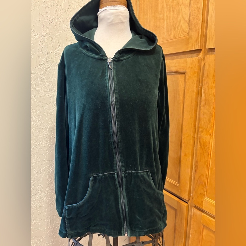 Avenue Plus Size 18/20 Dark Green Velour Zip-Up Hoodie Jacket